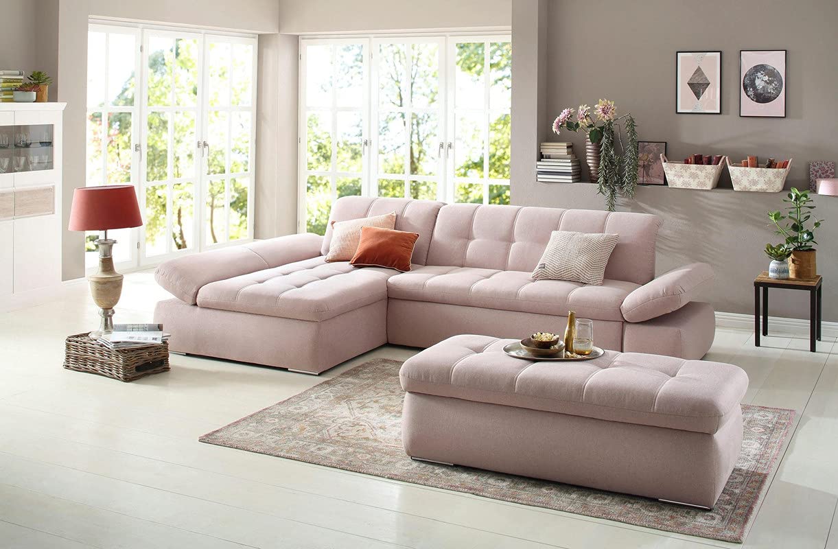 AMATA Omega Solid Wood 4 Seater L Shape Camel Suede Velvet Sofa Set with Four Cushions Perfect for Home Office Guests Living Room (03 Camel, Omega L Shape 4 SSEATER)(3 Year warrantty)