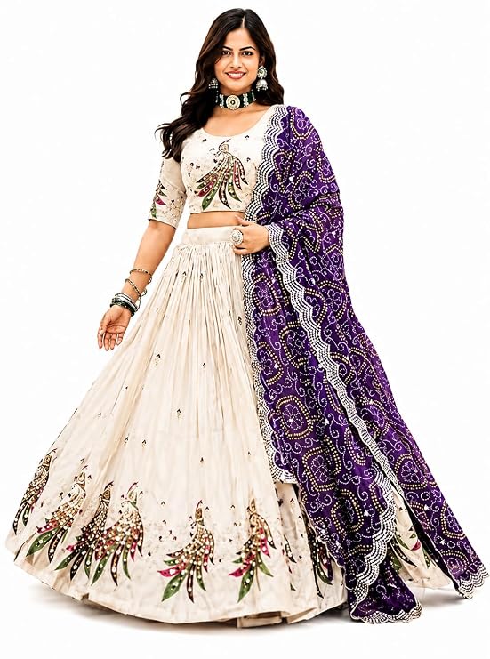 Women’s Vichitra Fabric Embroidered Semi-Stitched Lehenga Choli with Dupatta | Designer Bridal Lehenga Set for Wedding | Heavy Embroidery Work for Women