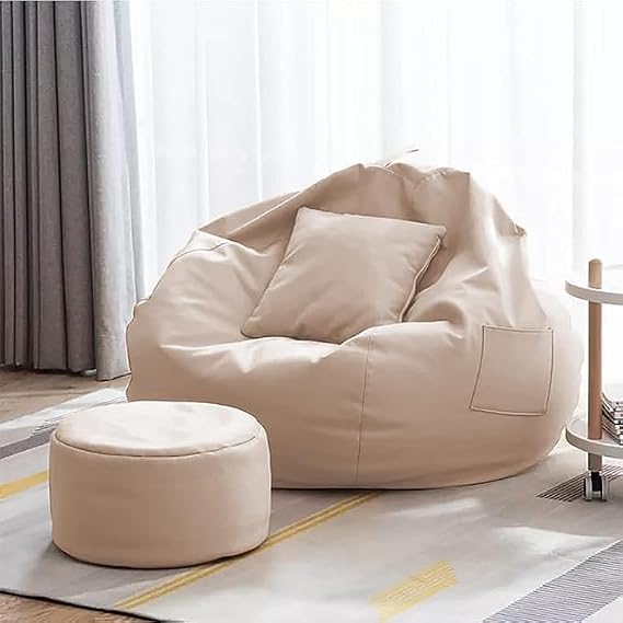 Cover with Footrest and Cushion Only (Without Filling) 3 Pcs Combo Set Faux Leather Sturdy Construction for Adults Teenagers Kids Indoor Use (Cream Design)
Brand: inster BEAN BAG