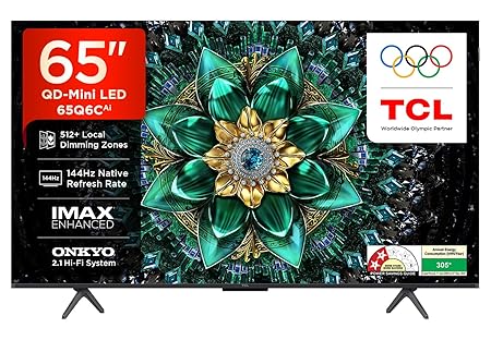TCL 164 cm (65 Inches) 4K UHD Smart QD-Mini LED Google TV | 144Hz Refresh Rate | 3GB RAM | 46W Onkyo 2.1 | Upto 512+ Zones | IMAX Enhanced | 65Q6C
Visit the TCL Store