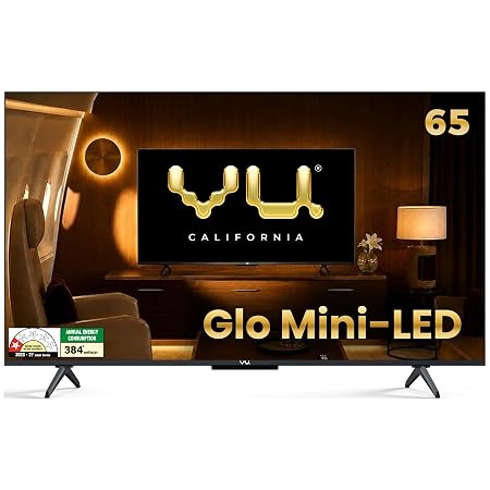 Vu California 164cm (65 inches) Glo MiniLED Google 4K TV VUGLOMINILED 2026 | 600Nits HDR Brightness QLED Picture I 2xSpeaker+2xWoofer 50W VuFX Sound